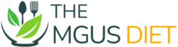 The MGUS Diet logo featuring a modern design with symbols representing health, wellness, and nutrition.