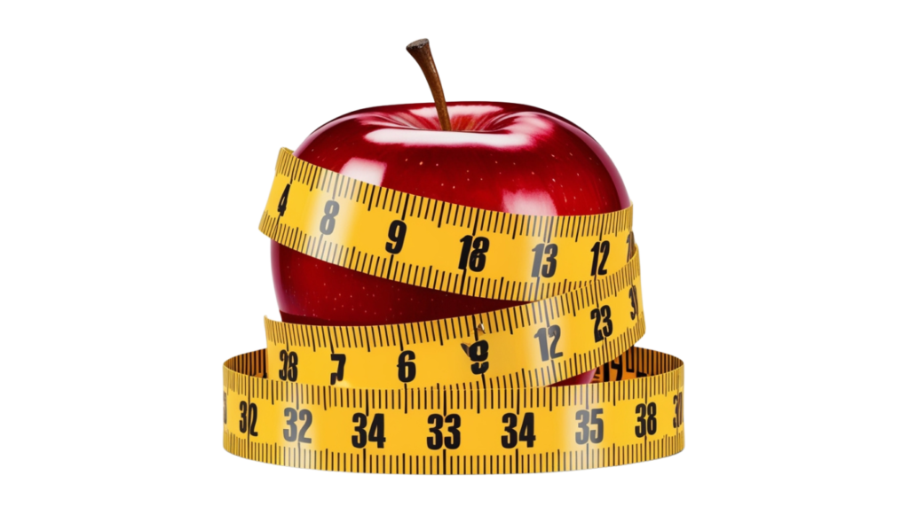 An apple with a measuring tape wrapped around it, symbolizing the importance of exercise and diet in managing MGUS