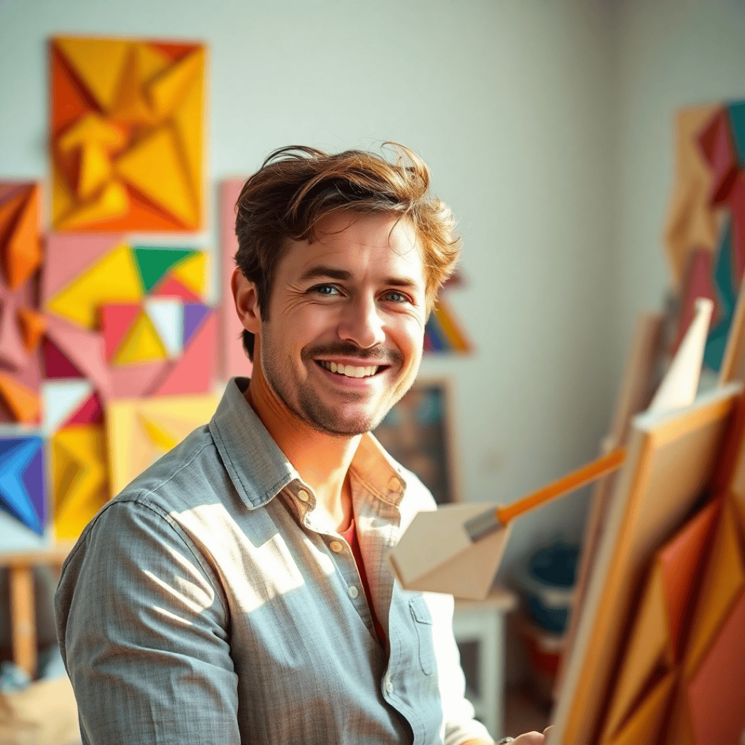MGUS Symptoms: Individual painting in a bright art studio, expressing creative empowerment and hope.