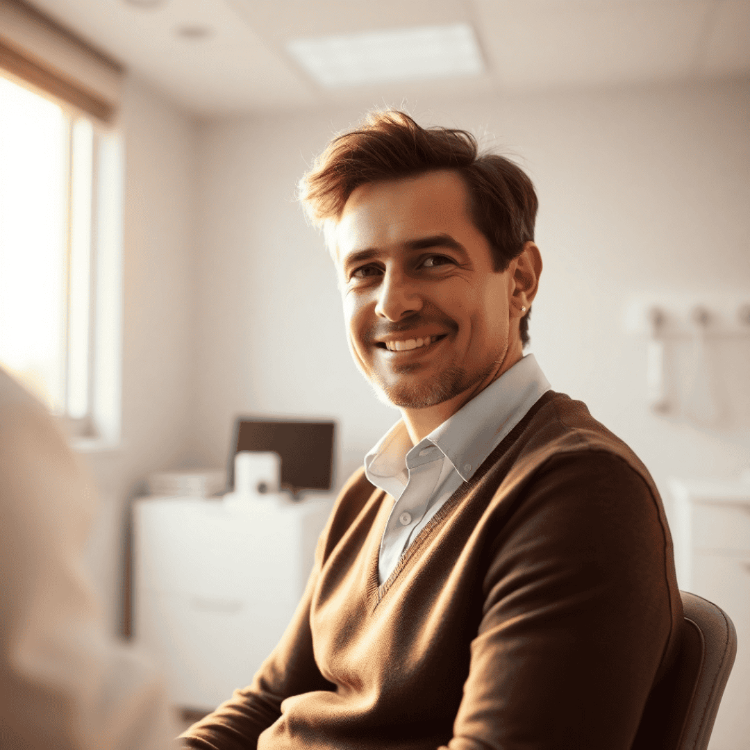 MGUS Symptoms: Individual discussing health test results with a compassionate doctor in a modern office.