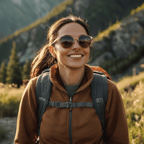 Woman hiking in the mountains while processing MGUS blood test results