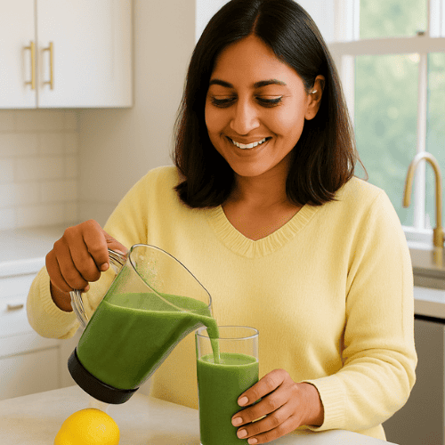 Woman prepares anti-inflammatory breakfast to support MGUS fatigue relief