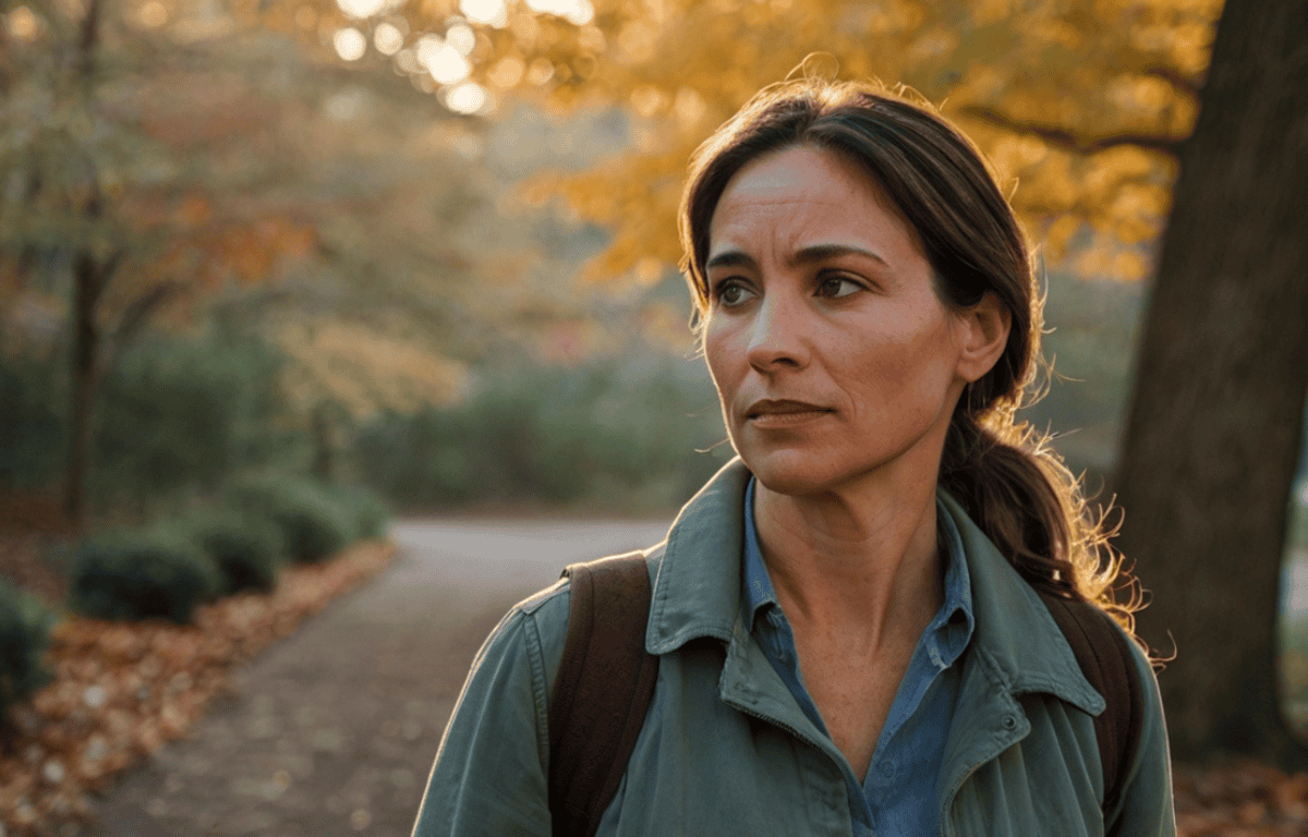 Woman walking alone, reflecting after MGUS blood test discussion with doctor